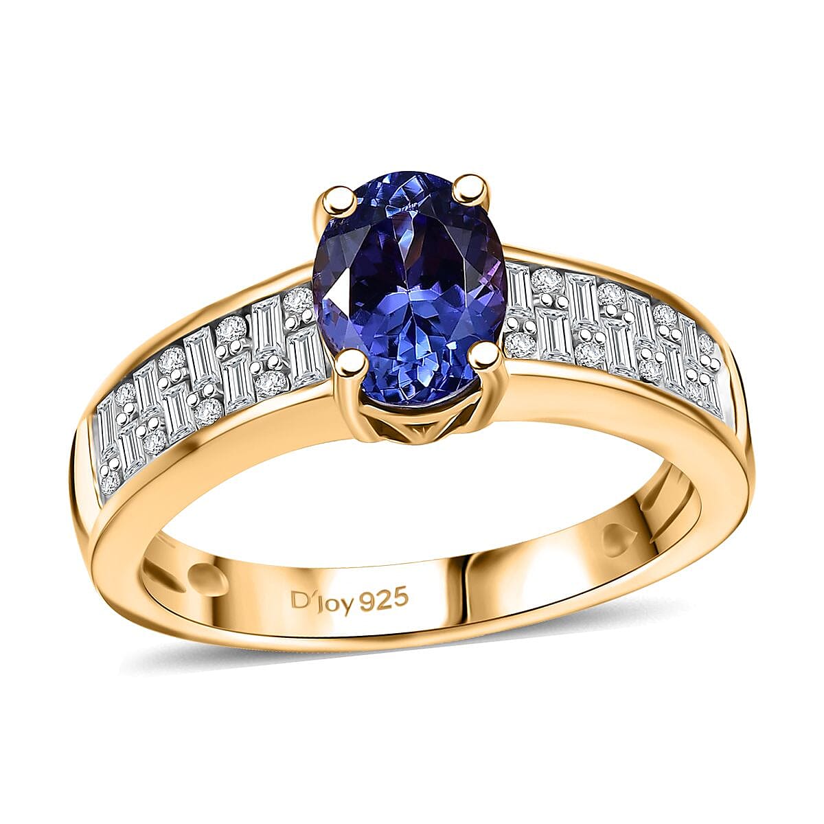 AAA Tanzanite and Moissanite 1.50 ctw Majestic Radiance Ring in 18K Vermeil Yellow Gold Over Sterling Silver (Size 7.0) image number 0