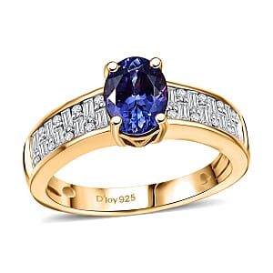 AAA Tanzanite and Moissanite 1.50 ctw Majestic Radiance Ring in 18K Vermeil Yellow Gold Over Sterling Silver (Size 7.0)
