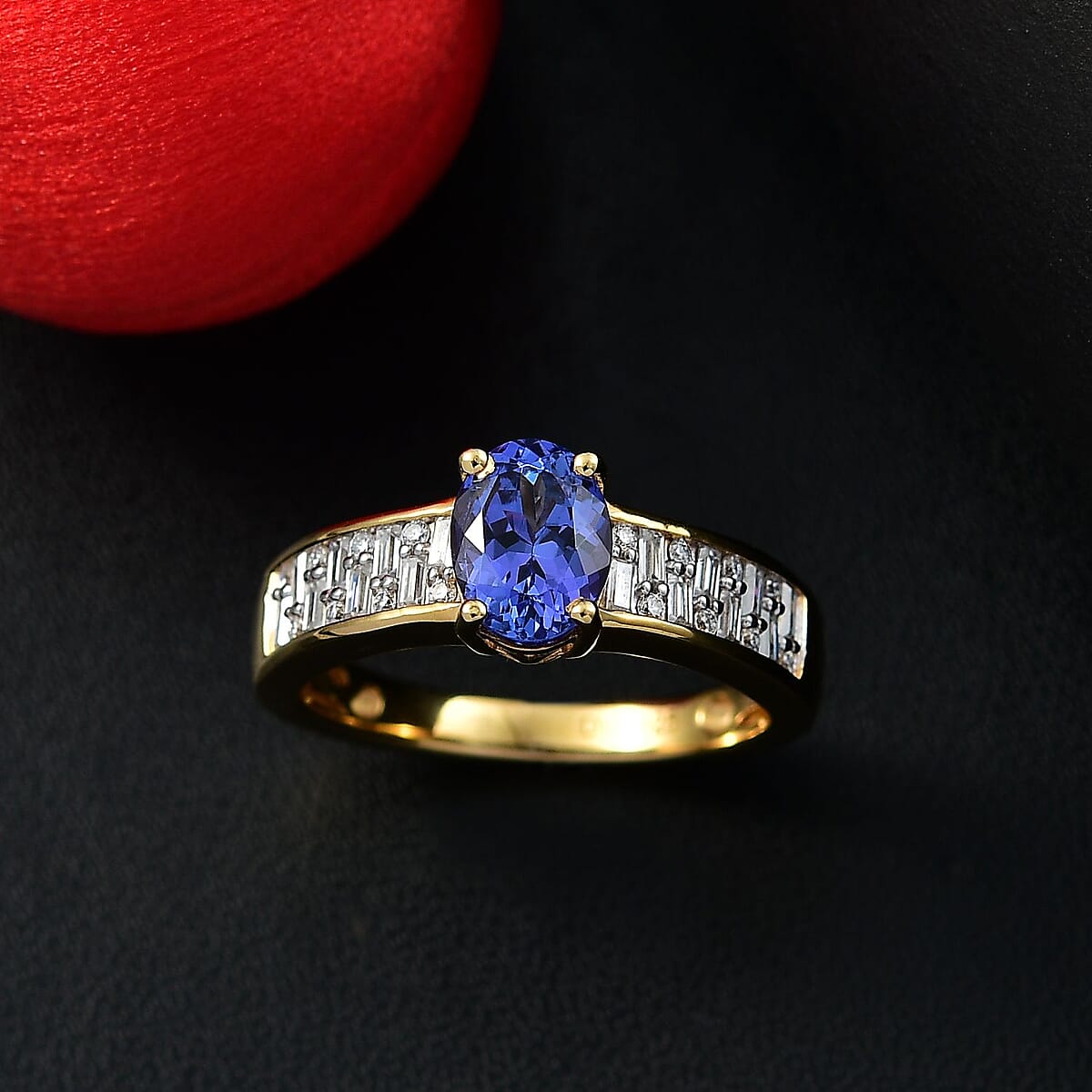AAA Tanzanite and Moissanite 1.50 ctw Majestic Radiance Ring in 18K Vermeil Yellow Gold Over Sterling Silver (Size 7.0) image number 1