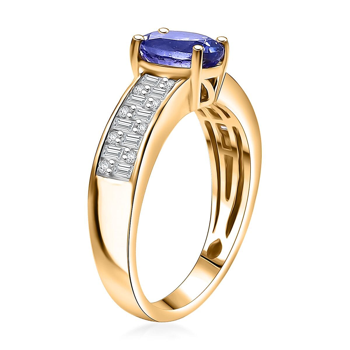 AAA Tanzanite and Moissanite 1.50 ctw Majestic Radiance Ring in 18K Vermeil Yellow Gold Over Sterling Silver (Size 7.0) image number 3