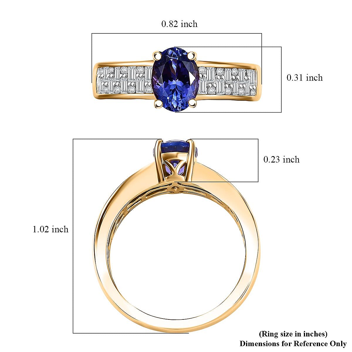 D'Joy AAA Tanzanite and Moissanite 1.50 ctw Majestic Radiance Ring in 18K Vermeil Yellow Gold Over Sterling Silver (Size 8.0) image number 5