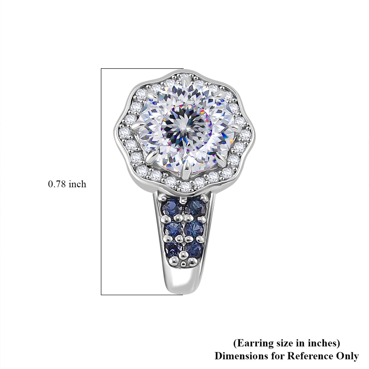 120 Faceted Moissanite and Blue Sapphire 4.20 ctw J-Hoop Earrings in Rhodium Over Sterling Silver image number 4