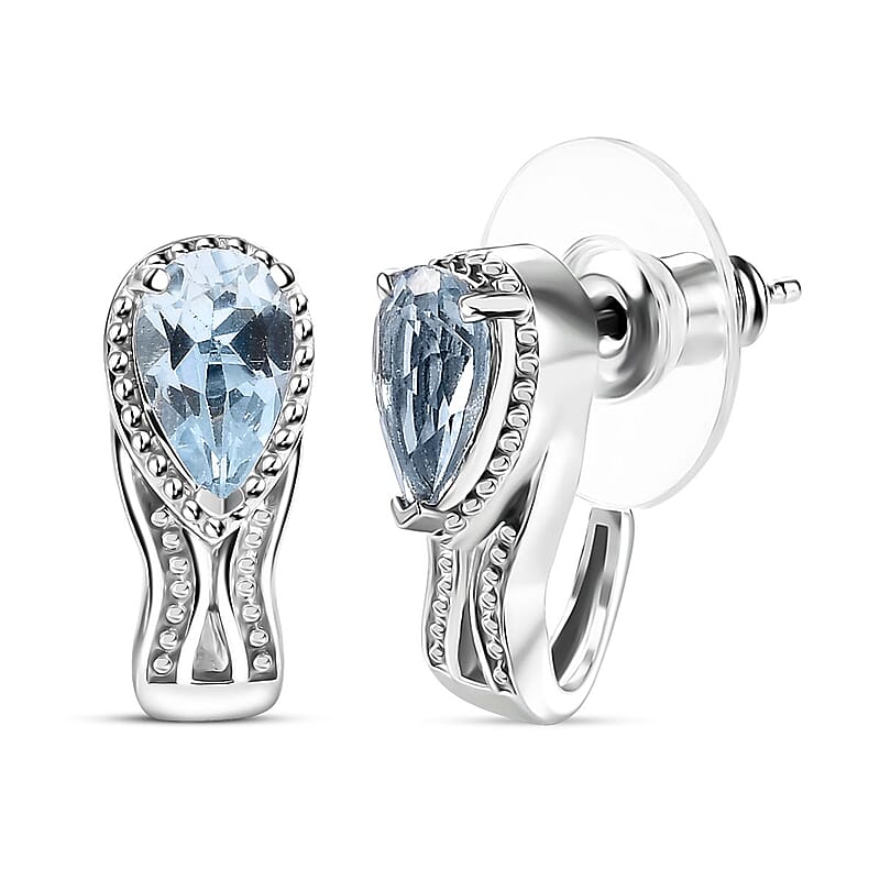 D'Joy Sky Blue Topaz 2.10 ctw Ocean Whisper Earrings in Platinum Over Sterling Silver 