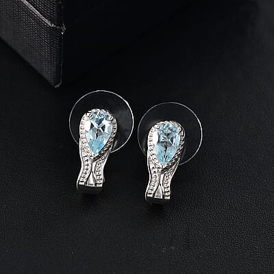 D'Joy Sky Blue Topaz 2.10 ctw Ocean Whisper Earrings in Platinum Over Sterling Silver 
