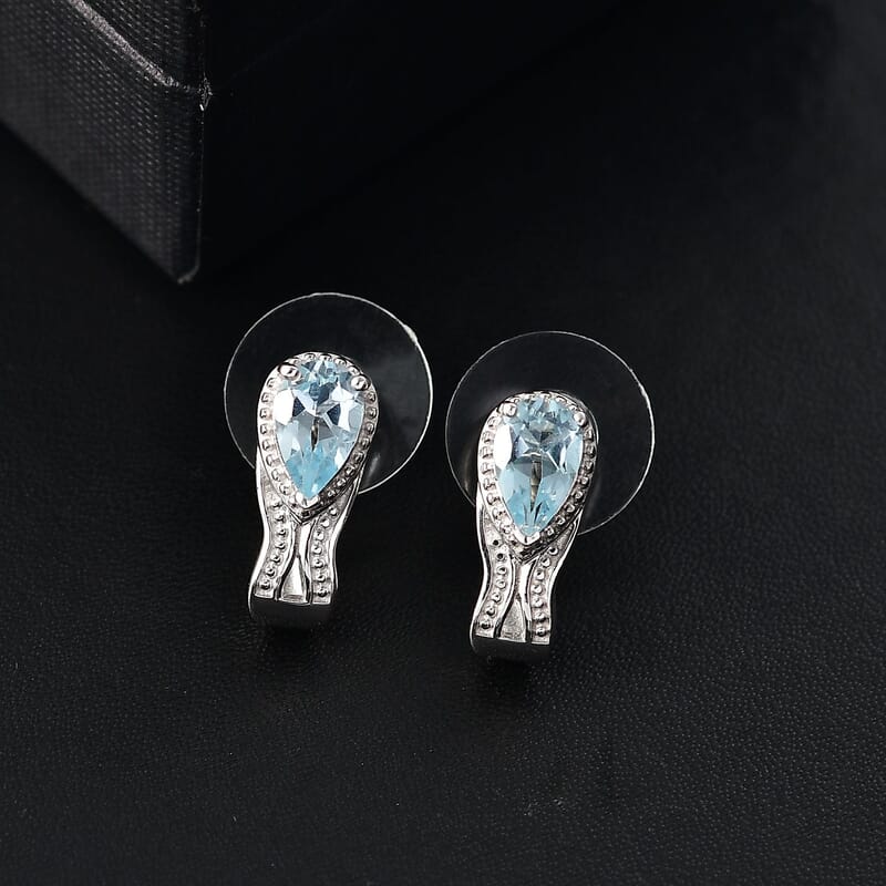 D'Joy Sky Blue Topaz 2.10 ctw Ocean Whisper Earrings in Platinum Over Sterling Silver 