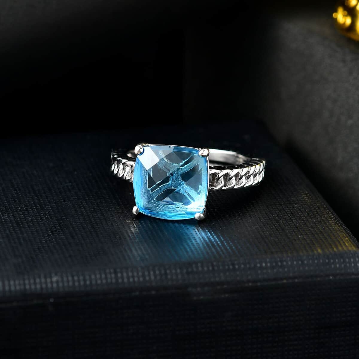 Blue Topaz Solitaire Ring in Platinum Over Sterling Silver (Size 7.0) 6.35 ctw image number 1