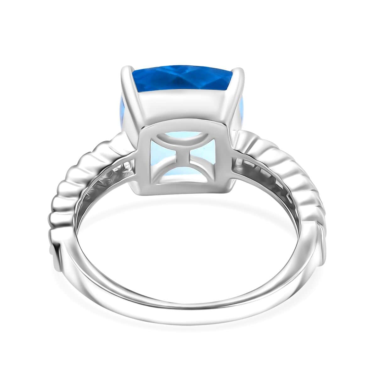 Blue Topaz Solitaire Ring in Platinum Over Sterling Silver (Size 7.0) 6.35 ctw image number 4