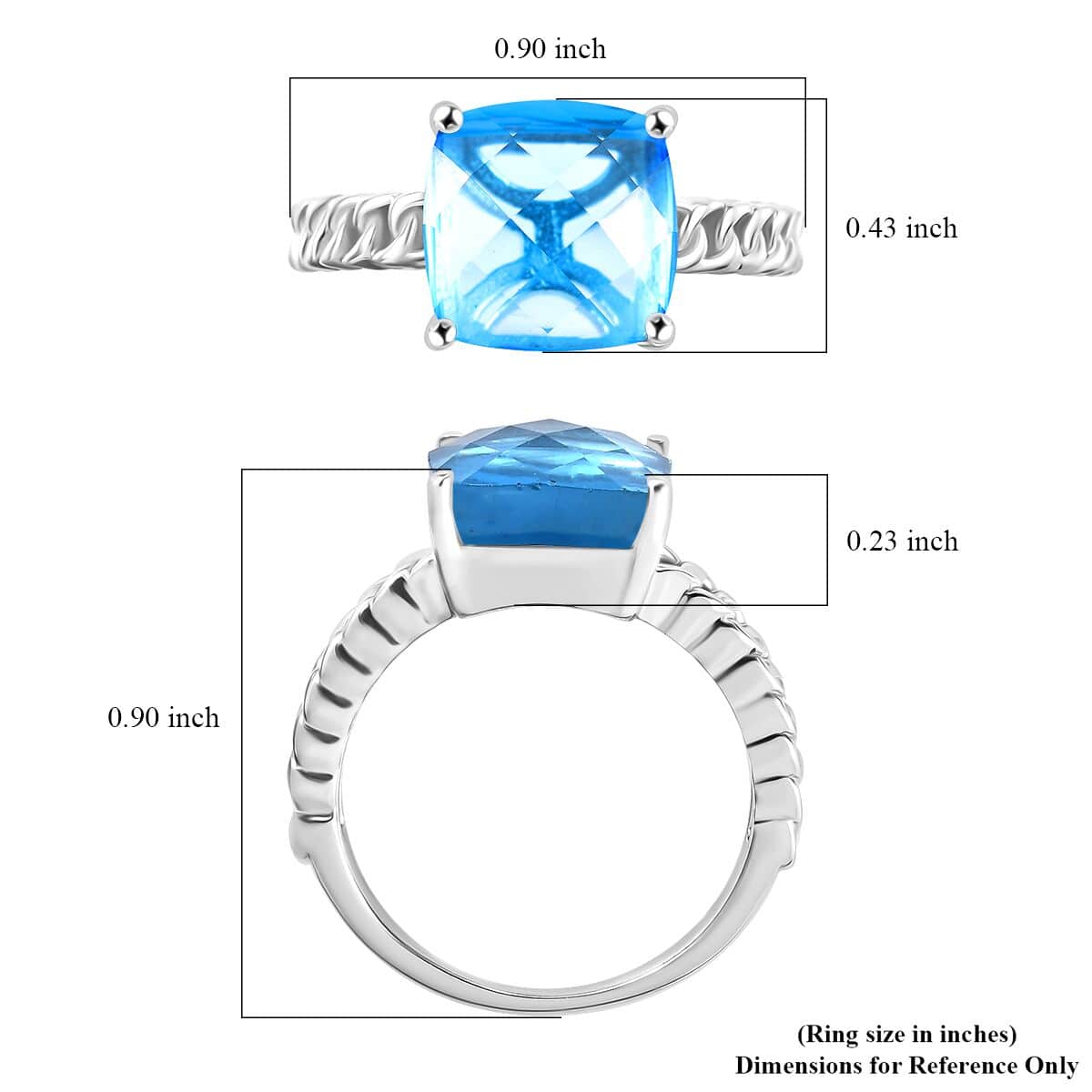 Blue Topaz Solitaire Ring in Platinum Over Sterling Silver (Size 7.0) 6.35 ctw image number 5