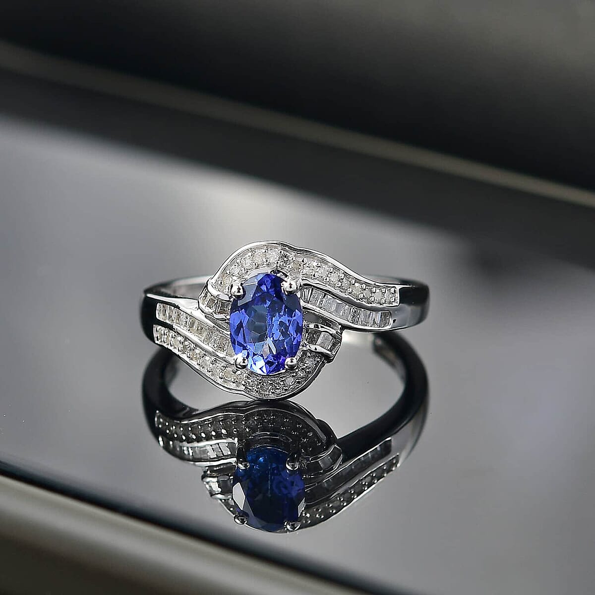 AAA Tanzanite and Diamond 1.15 ctw Ring in Rhodium Over Sterling Silver (Size 6.0) image number 1