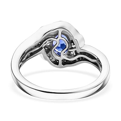 AAA Tanzanite, Diamond (0.30 cts) Ring in Rhodium Over Sterling Silver (Size 10.0) 1.15 ctw