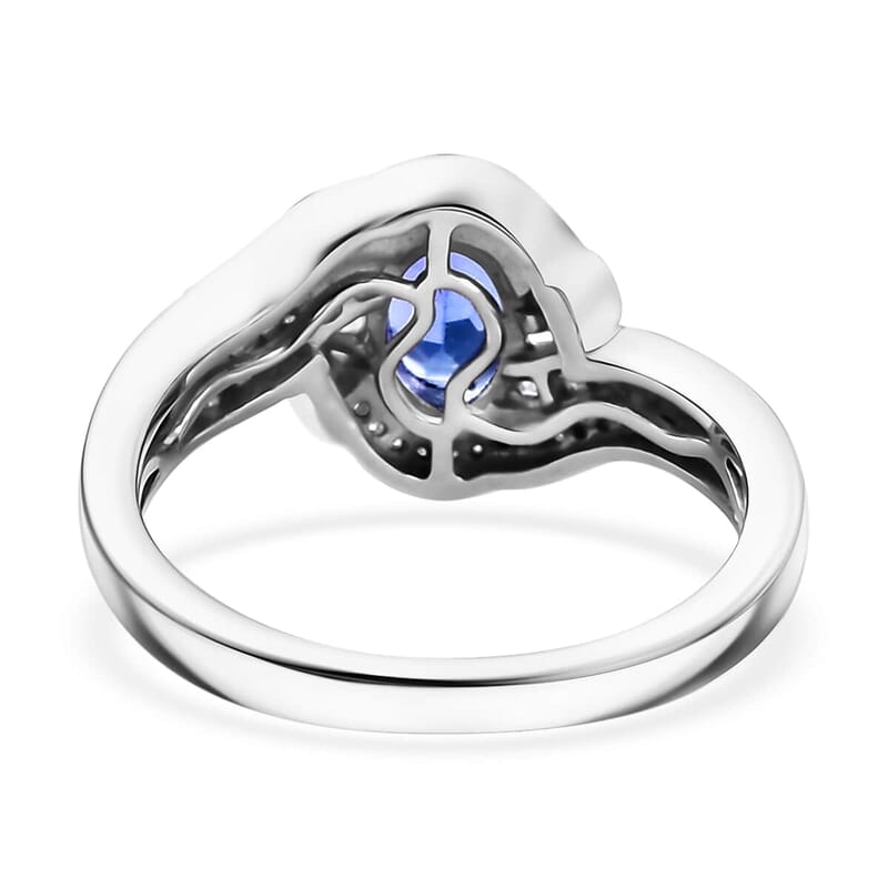 AAA Tanzanite, Diamond (0.30 cts) Ring in Rhodium Over Sterling Silver (Size 10.0) 1.15 ctw