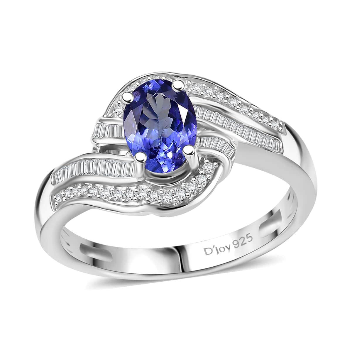 AAA Tanzanite and Diamond 1.15 ctw Bypass Ring in Rhodium Over Sterling Silver (Size 6.0) image number 0