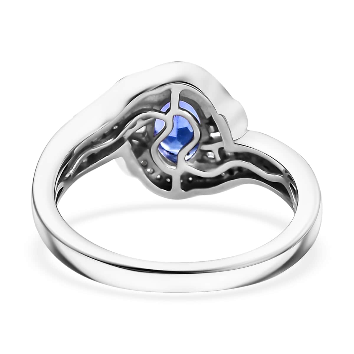 AAA Tanzanite and Diamond 1.15 ctw Bypass Ring in Rhodium Over Sterling Silver (Size 6.0) image number 4