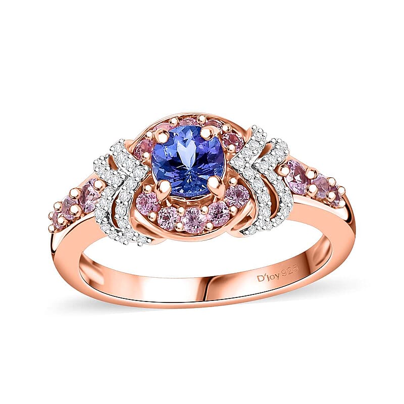 D'Joy AAA Tanzanite and Multi Gemstone 1.10 ctw Blushing Twilight Ring in 18K Vermeil Rose Gold Over Sterling Silver (Size 10.0)