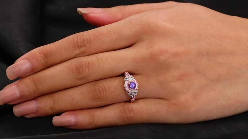 AAA Tanzanite, Multi Gemstone Blushing Twilight Ring in 18K Vermeil RG Over Sterling Silver (Size 10.0) 1.10 ctw