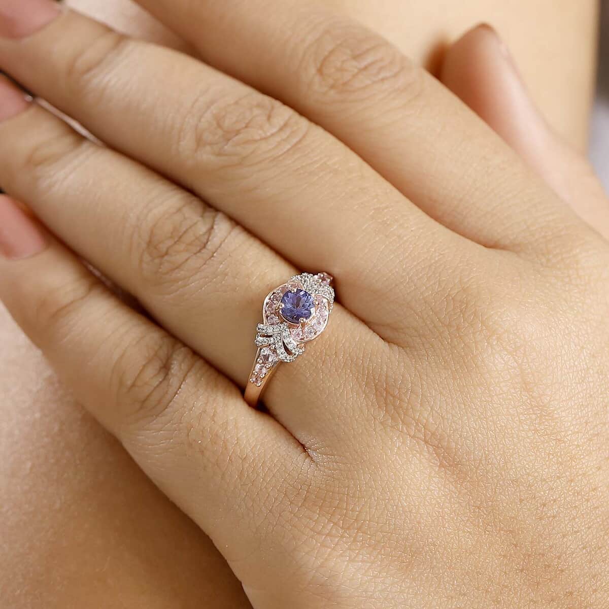 AAA Tanzanite and Multi Gemstone 1.10 ctw Blushing Twilight Ring in 18K Vermeil Rose Gold Over Sterling Silver (Size 10.0) image number 2