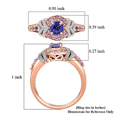 D'Joy AAA Tanzanite and Multi Gemstone 1.10 ctw Blushing Twilight Ring in 18K Vermeil Rose Gold Over Sterling Silver (Size 10.0)
