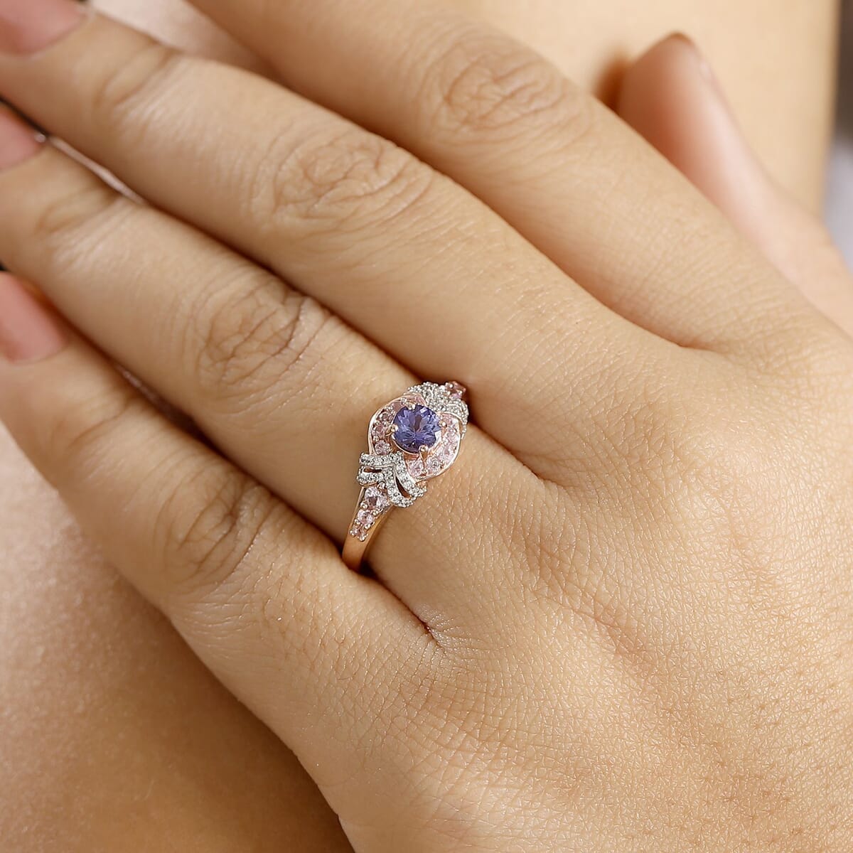 AAA Tanzanite and Multi Gemstone 1.10 ctw Blushing Twilight Ring in 18K Vermeil Rose Gold Over Sterling Silver (Size 7.0) image number 2