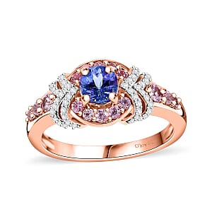 D'Joy AAA Tanzanite and Multi Gemstone 1.10 ctw Blushing Twilight Ring in 18K Vermeil Rose Gold Over Sterling Silver (Size 8.0)