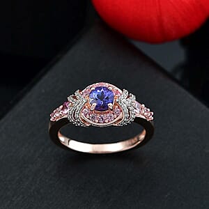 D'Joy AAA Tanzanite and Multi Gemstone 1.10 ctw Blushing Twilight Ring in 18K Vermeil Rose Gold Over Sterling Silver (Size 8.0)