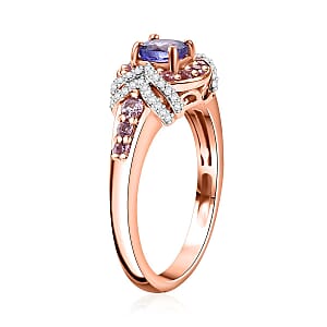 D'Joy AAA Tanzanite and Multi Gemstone 1.10 ctw Blushing Twilight Ring in 18K Vermeil Rose Gold Over Sterling Silver (Size 8.0)