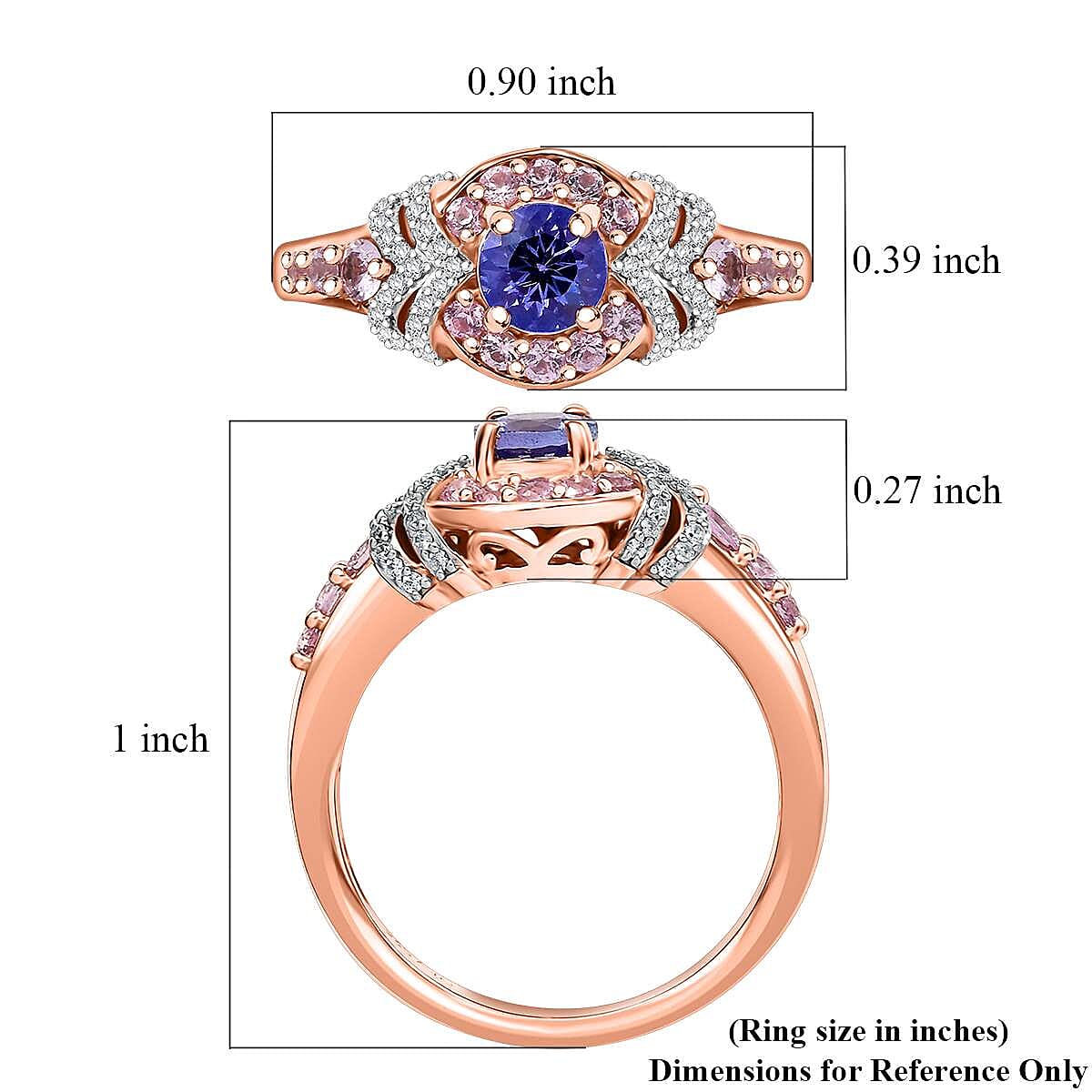 D'Joy AAA Tanzanite and Multi Gemstone 1.10 ctw Blushing Twilight Ring in 18K Vermeil Rose Gold Over Sterling Silver (Size 8.0) image number 5