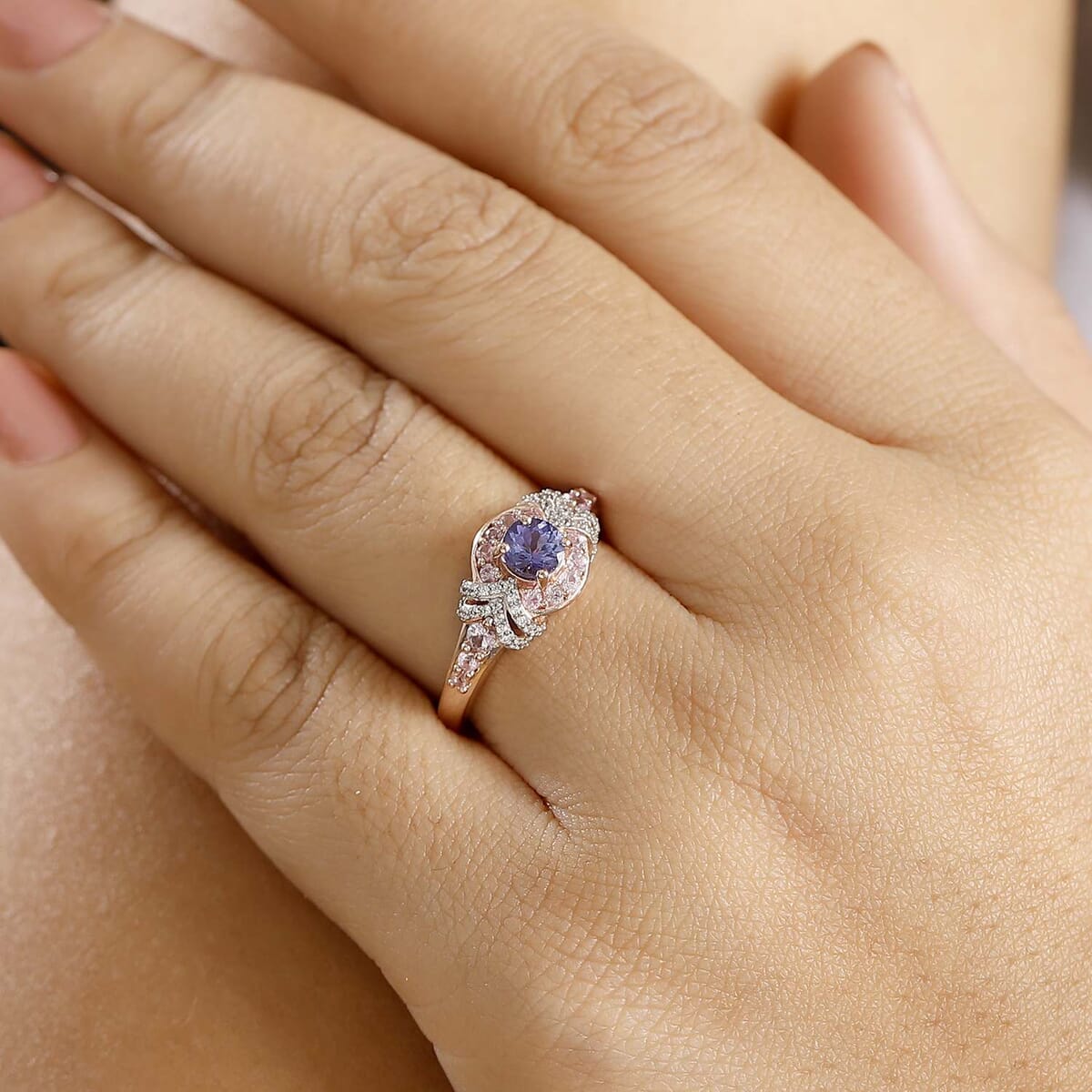 AAA Tanzanite and Multi Gemstone 1.10 ctw Blushing Twilight Ring in 18K Vermeil Rose Gold Over Sterling Silver (Size 9.0) image number 2
