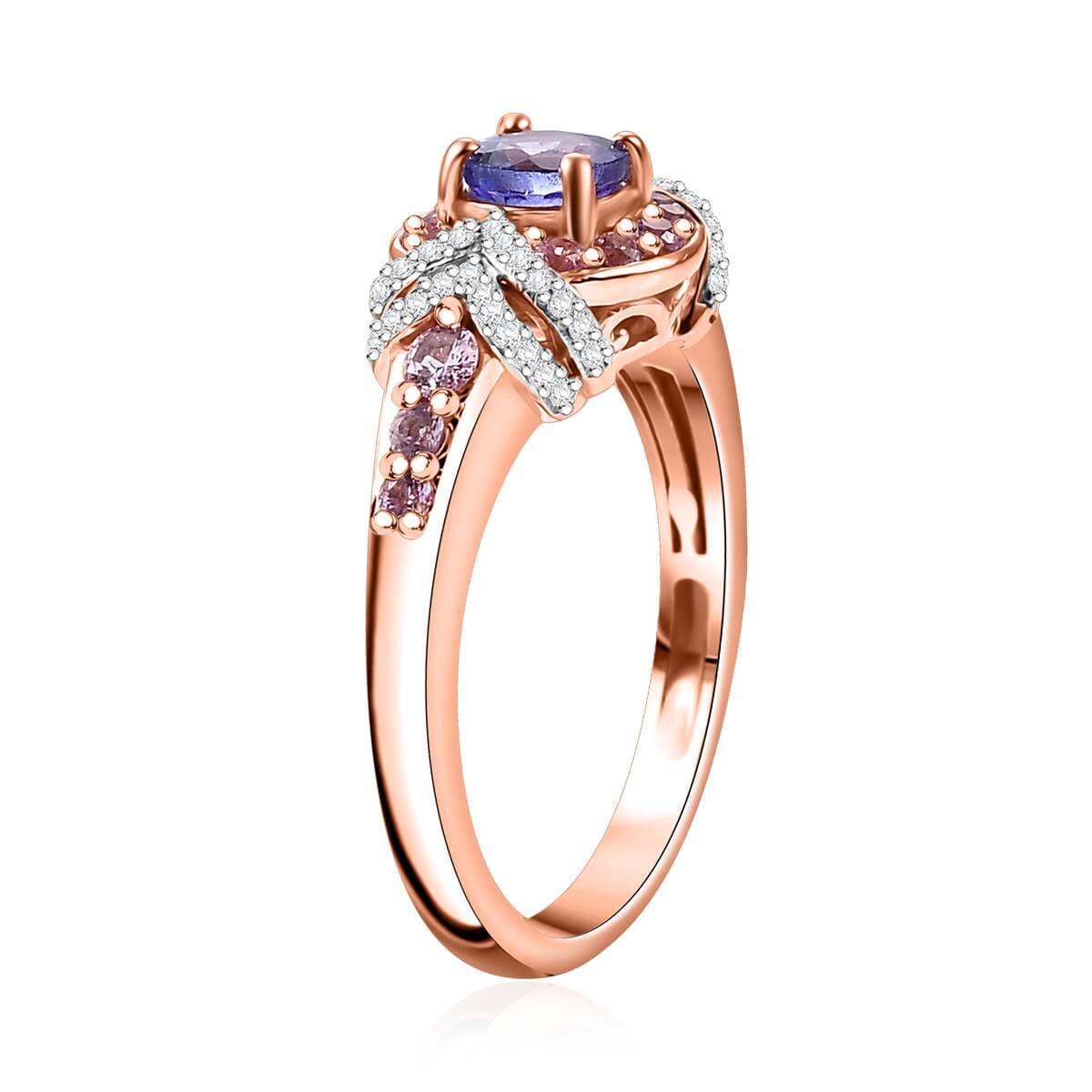 AAA Tanzanite and Multi Gemstone 1.10 ctw Blushing Twilight Ring in 18K Vermeil Rose Gold Over Sterling Silver (Size 9.0) image number 3