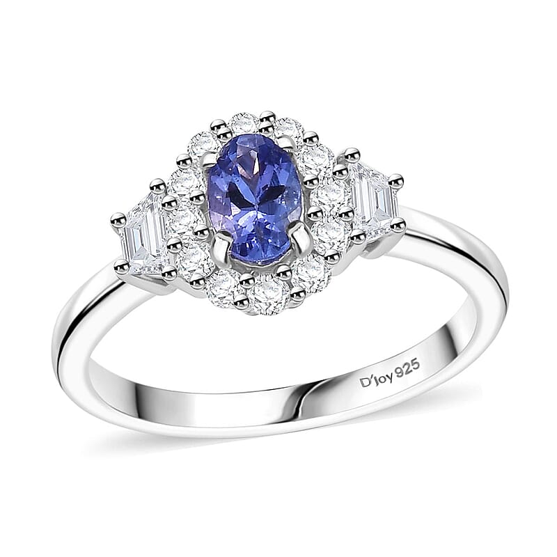 AAA Tanzanite and White Zircon 1.15 ctw Halo Ring in Rhodium Over Sterling Silver (Size 10.0)