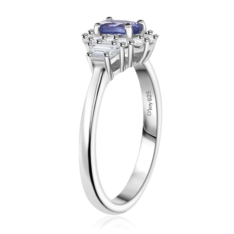 AAA Tanzanite and White Zircon 1.15 ctw Halo Ring in Rhodium Over Sterling Silver (Size 10.0)