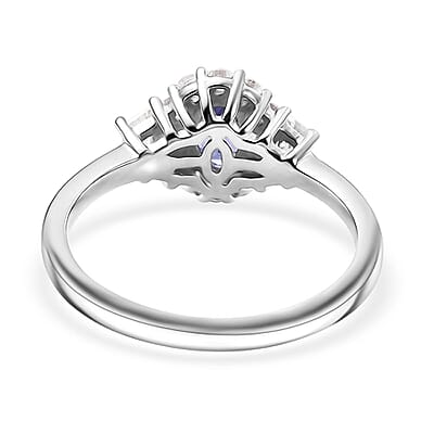 AAA Tanzanite and White Zircon 1.15 ctw Halo Ring in Rhodium Over Sterling Silver (Size 10.0)