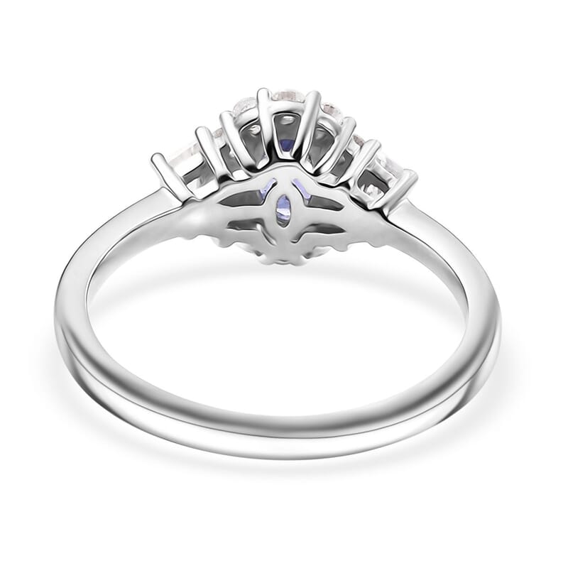 AAA Tanzanite and White Zircon 1.15 ctw Halo Ring in Rhodium Over Sterling Silver (Size 10.0)