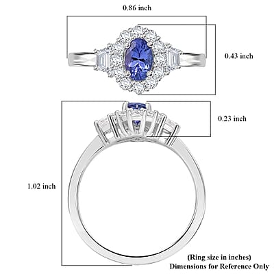 AAA Tanzanite and White Zircon 1.15 ctw Halo Ring in Rhodium Over Sterling Silver (Size 10.0)