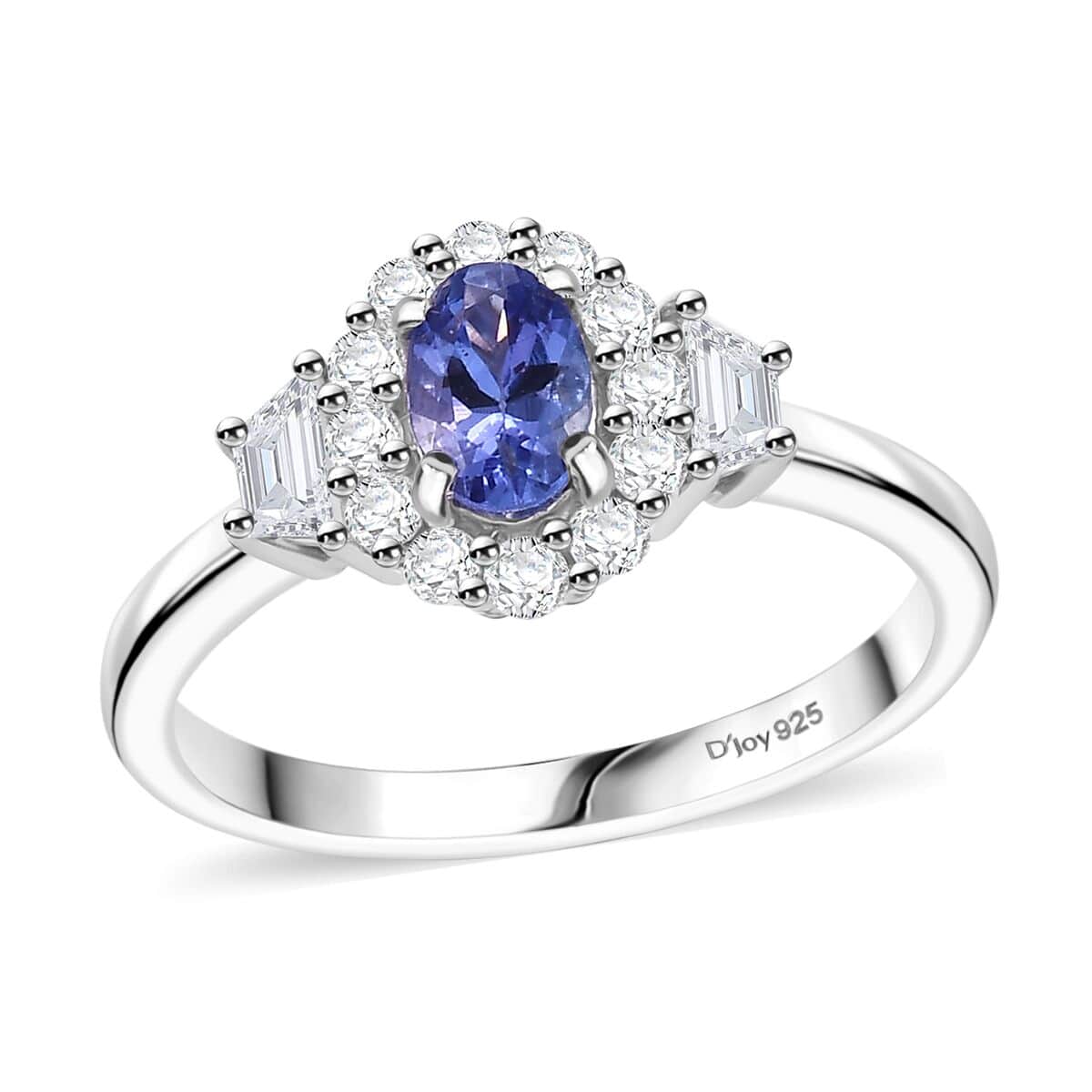 AAA Tanzanite and White Zircon 1.15 ctw Halo Ring in Rhodium Over Sterling Silver (Size 7.0) image number 0