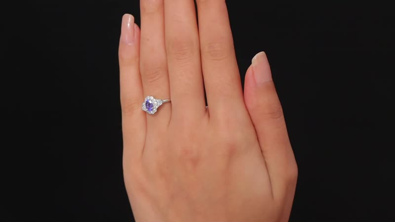 AAA Tanzanite, White Zircon Halo Ring in Rhodium Over Sterling Silver (Size 10.0) 1.25 ctw