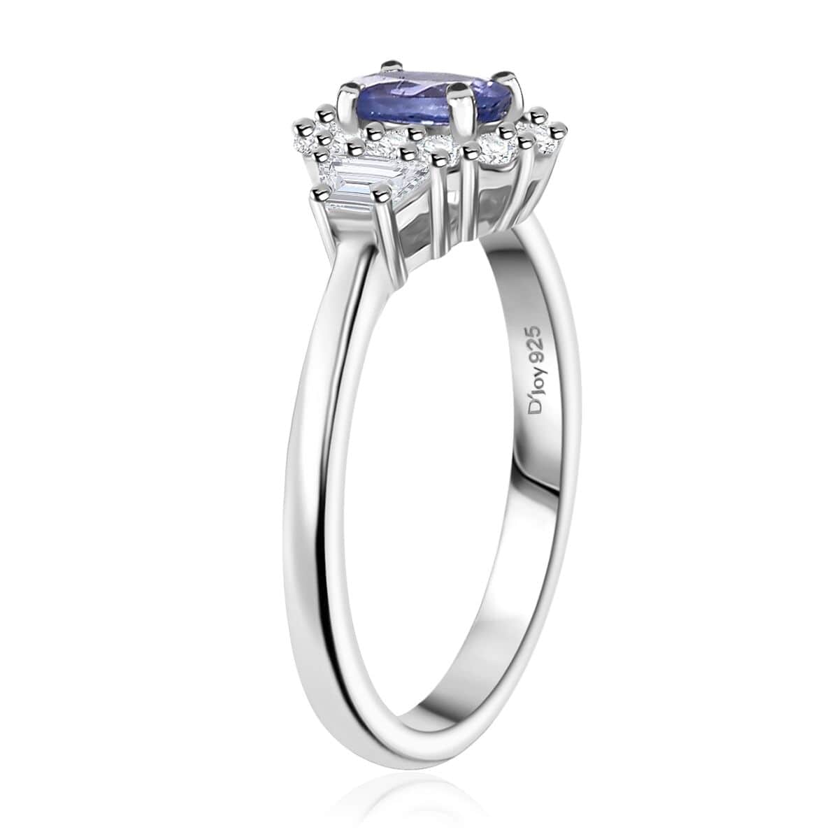 AAA Tanzanite and White Zircon 1.15 ctw Halo Ring in Rhodium Over Sterling Silver (Size 7.0) image number 3