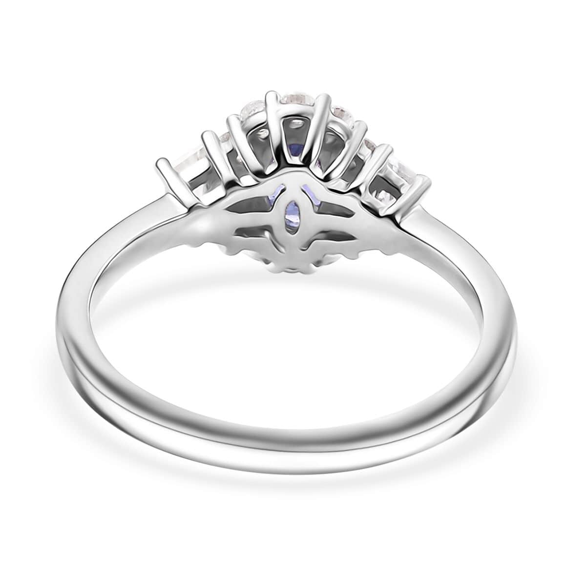 AAA Tanzanite and White Zircon 1.15 ctw Halo Ring in Rhodium Over Sterling Silver (Size 7.0) image number 4