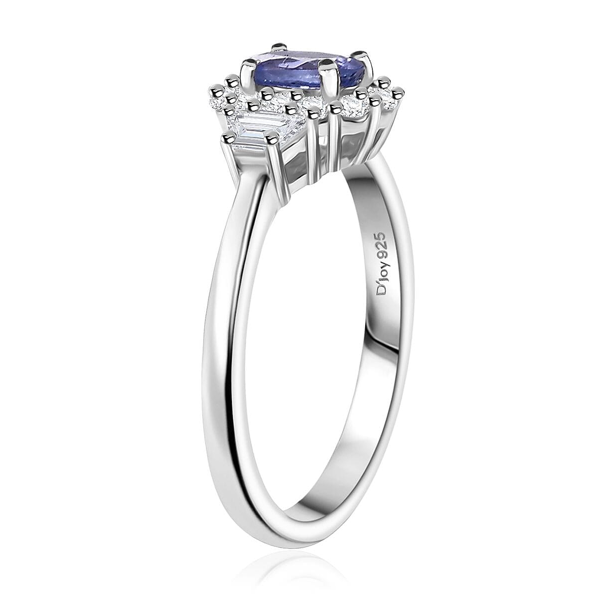 D'Joy AAA Tanzanite and White Zircon 1.15 ctw Halo Ring in Rhodium Over Sterling Silver (Size 8.0) image number 3