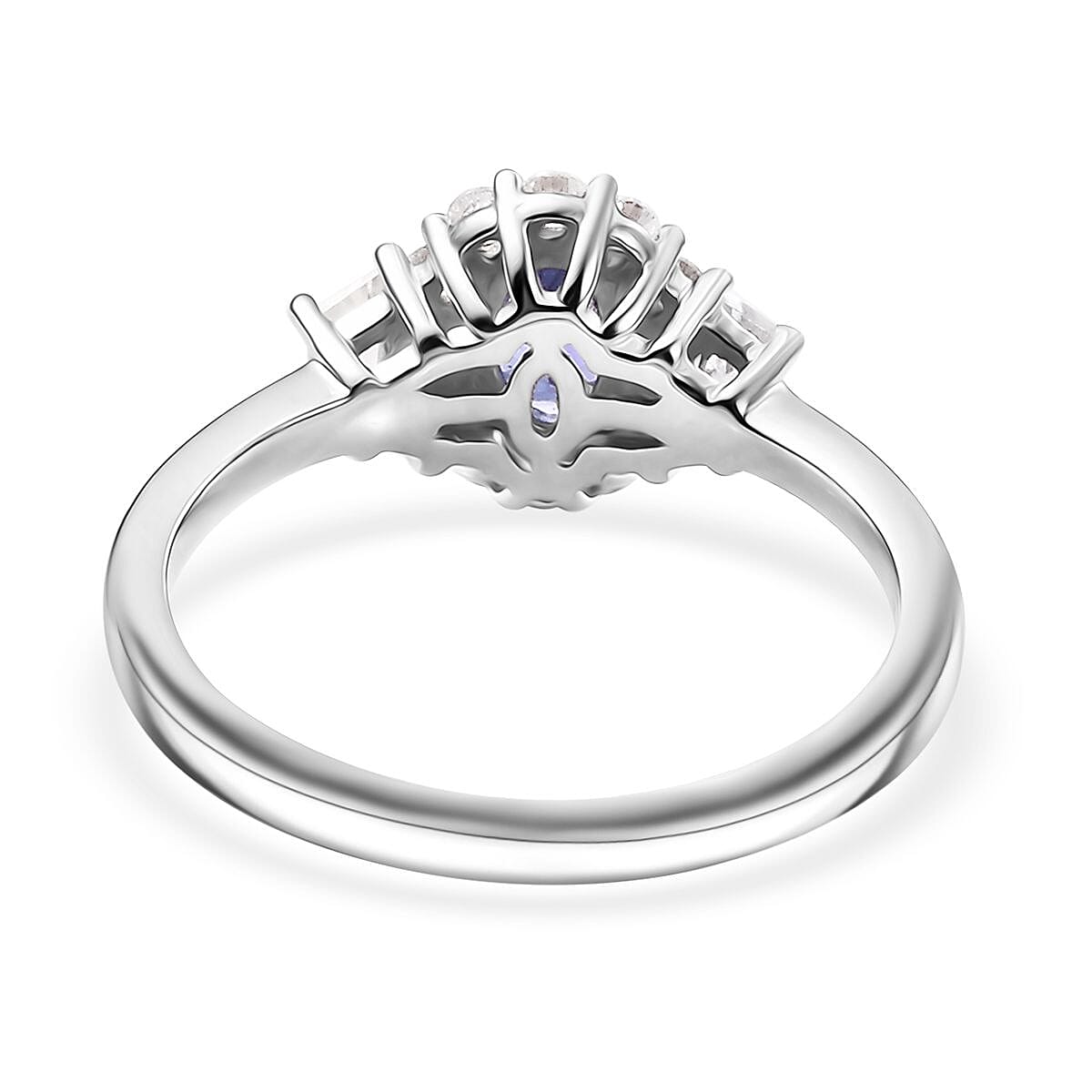 D'Joy AAA Tanzanite and White Zircon 1.15 ctw Halo Ring in Rhodium Over Sterling Silver (Size 8.0) image number 4