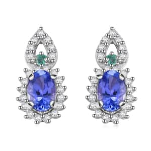 AAA Tanzanite and Multi Gemstone 1.25 ctw Sunburst Earrings in Rhodium Over Sterling Silver