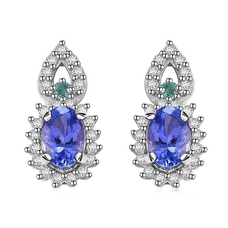 D'Joy AAA Tanzanite and Multi Gemstone 1.25 ctw Sunburst Earrings in Rhodium Over Sterling Silver