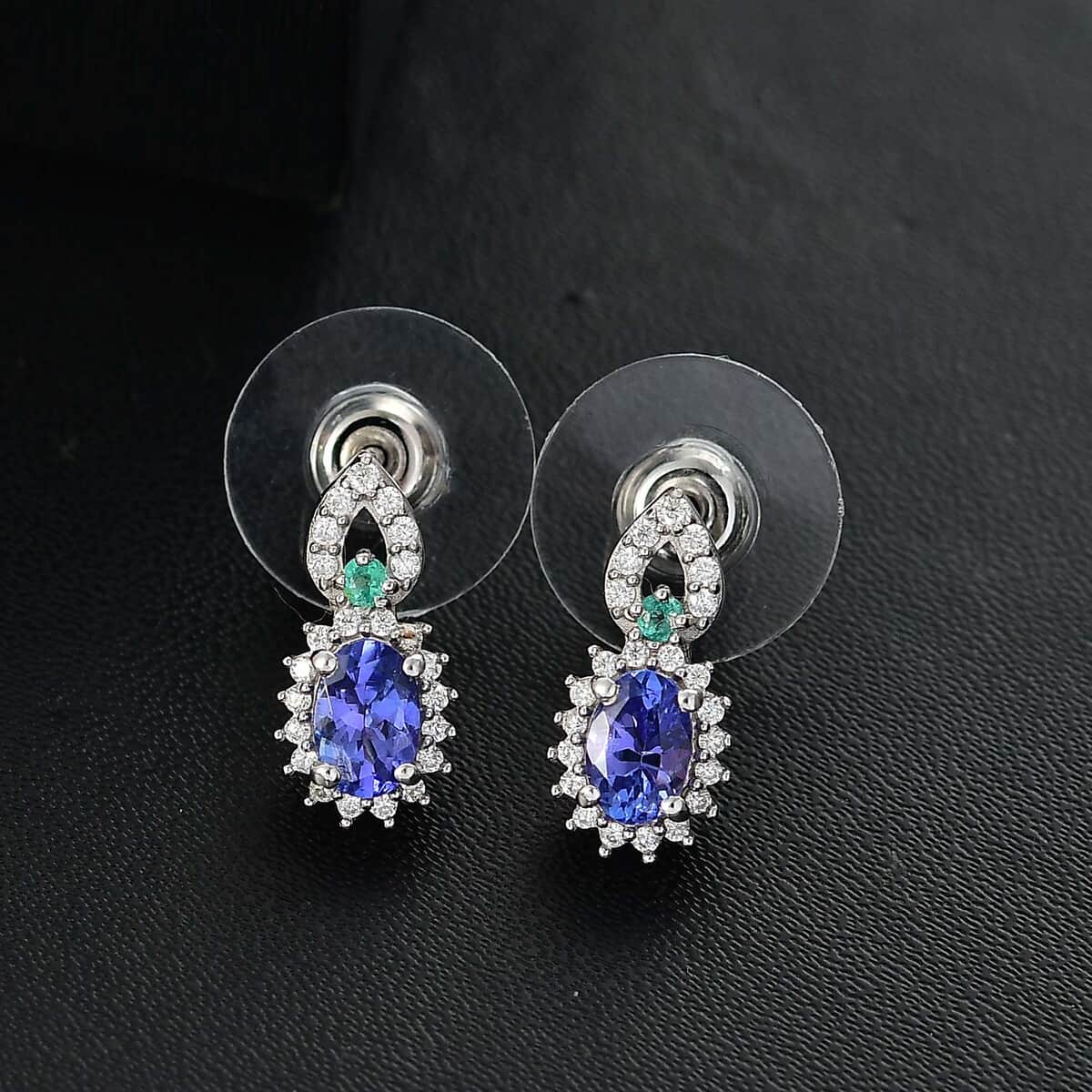 AAA Tanzanite and Multi Gemstone 1.25 ctw Sunburst Earrings in Rhodium Over Sterling Silver image number 1