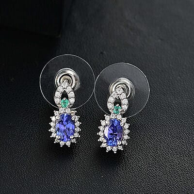 D'Joy AAA Tanzanite and Multi Gemstone 1.25 ctw Sunburst Earrings in Rhodium Over Sterling Silver