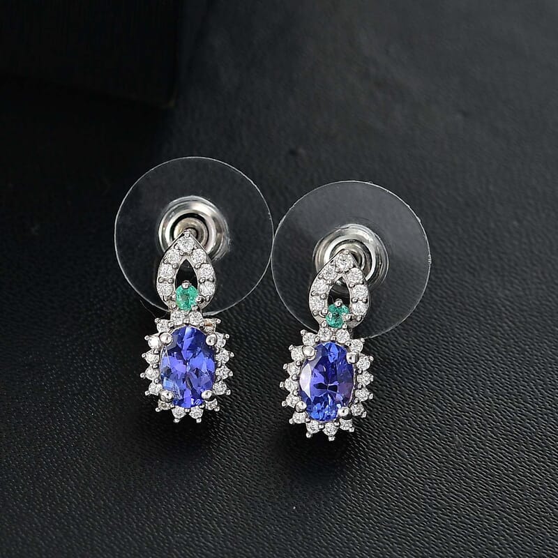 D'Joy AAA Tanzanite and Multi Gemstone 1.25 ctw Sunburst Earrings in Rhodium Over Sterling Silver