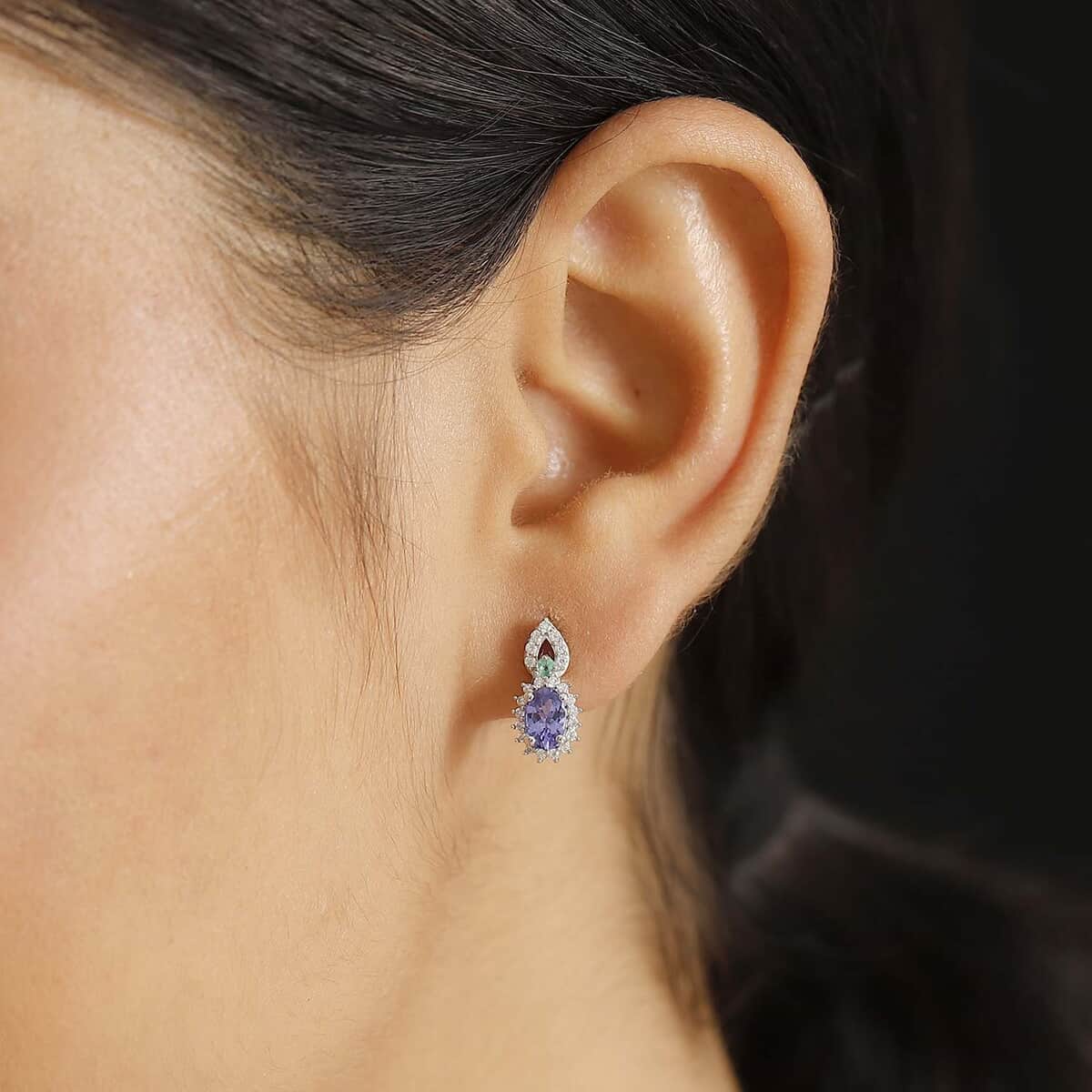 AAA Tanzanite and Multi Gemstone 1.25 ctw Sunburst Earrings in Rhodium Over Sterling Silver image number 2