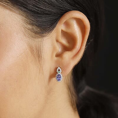 D'Joy AAA Tanzanite and Multi Gemstone 1.25 ctw Sunburst Earrings in Rhodium Over Sterling Silver