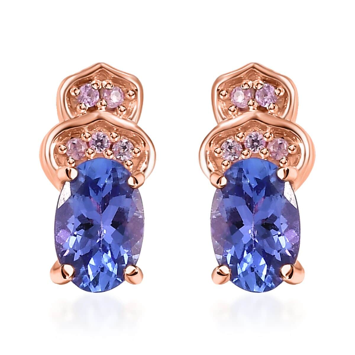 AAA Tanzanite and Madagascar Pink Sapphire 1.00 ctw Earrings in 18K Vermeil Rose Gold Over Sterling Silver image number 0