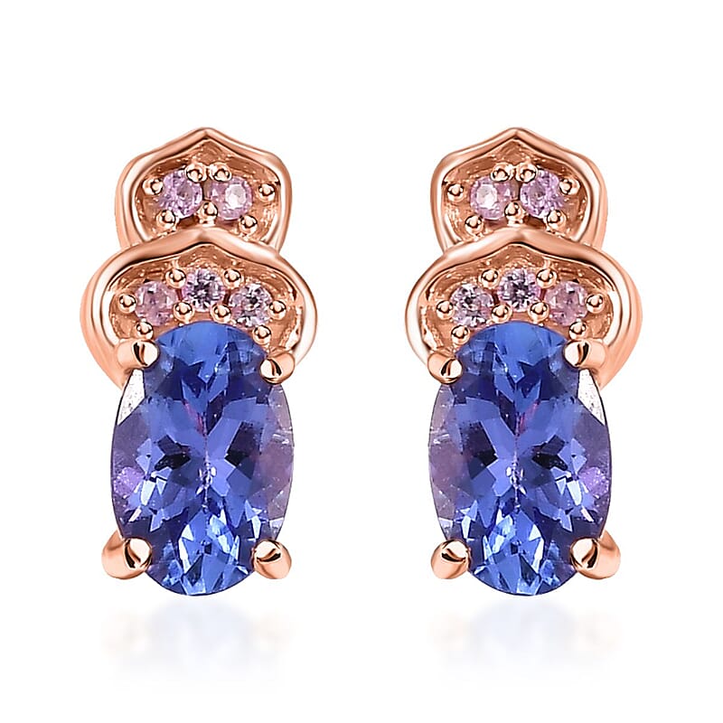 D'Joy AAA Tanzanite and Madagascar Pink Sapphire 1.00 ctw Earrings in 18K Vermeil Rose Gold Over Sterling Silver