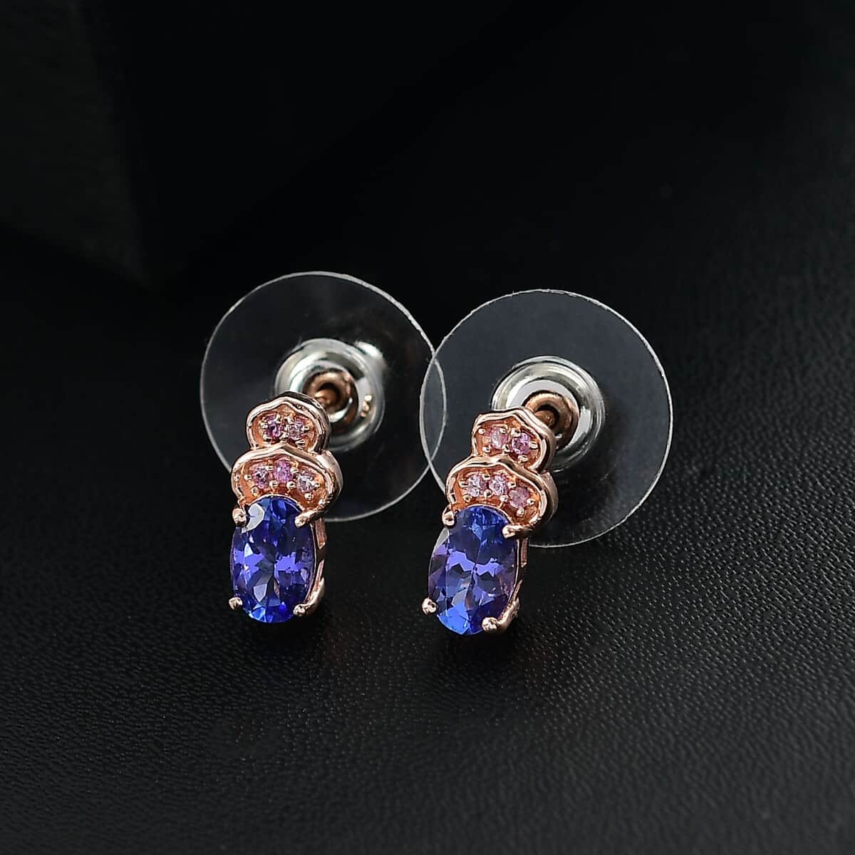 AAA Tanzanite and Madagascar Pink Sapphire 1.00 ctw Earrings in 18K Vermeil Rose Gold Over Sterling Silver image number 1