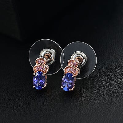 D'Joy AAA Tanzanite and Madagascar Pink Sapphire 1.00 ctw Earrings in 18K Vermeil Rose Gold Over Sterling Silver